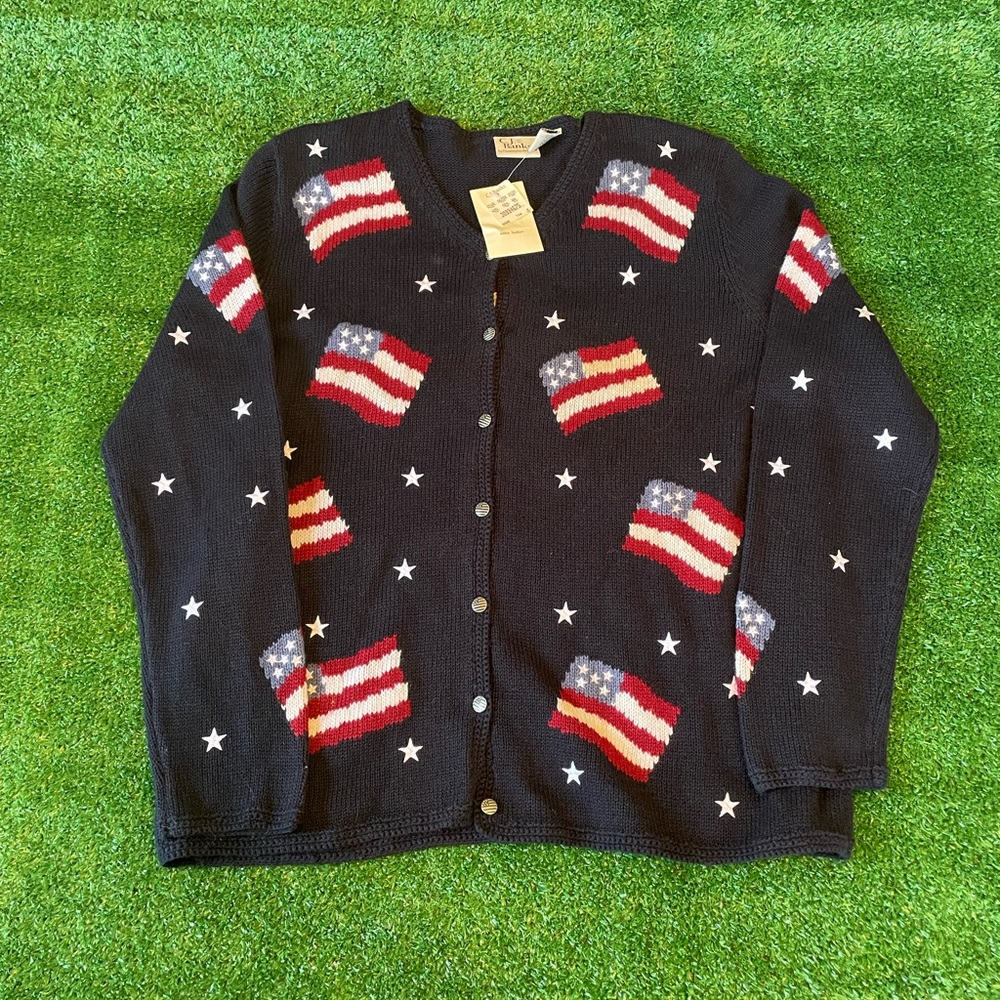 Vintage 90s C.J. Banks USA flag cardigan sweater
